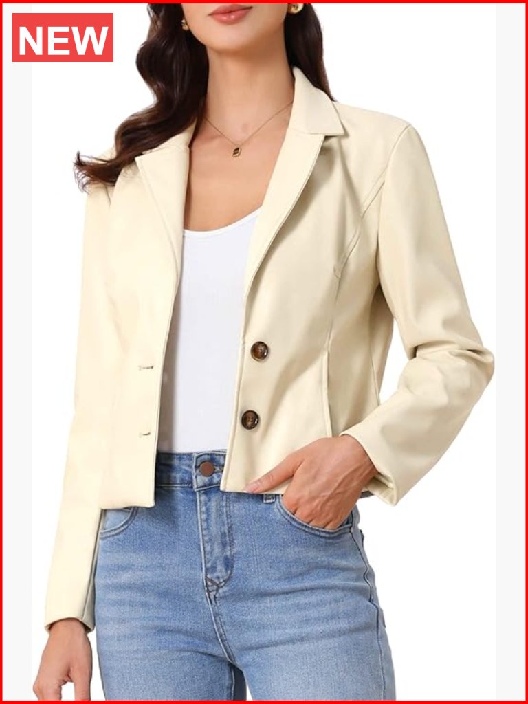 Women's Faux Leather Cropped Moto Motorcycle Biker Jacket
